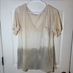 Casual Cream and Gray V-Neck Women's Top